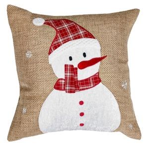 Burlap and plaid snowman pillows